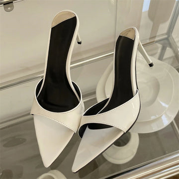 Xajzpa Sexy Thin Heels Slipper For Women Summer Fashion Pointed Toe Slides Stripper Party Sandal Mule Shoes Zapatillas Mujer